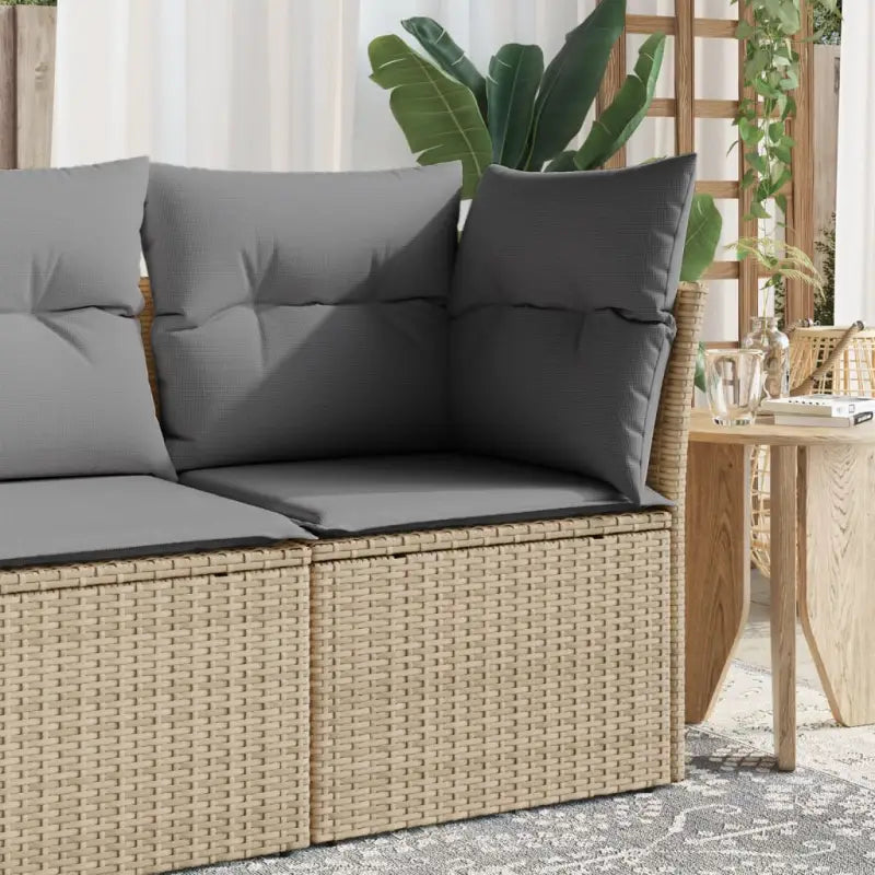 Comfortabele tuinbank van poly rattan met waterdichte zak voor buitengebruik - Beige en grijs / 1 / Middenbank