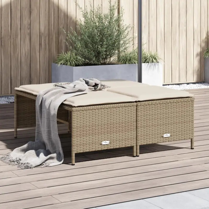 Comfortabele tuinpoefs met poly rattan en wasbare hoes - beige en crèmewit / 1 - Tuinpoefs