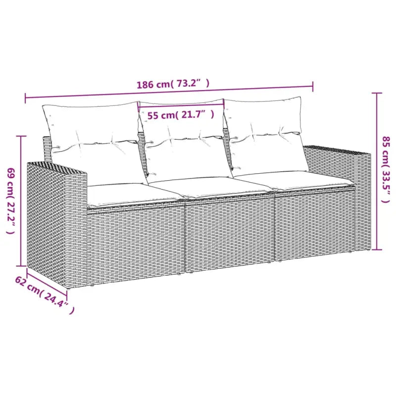 Comfortabele tuinset met poly rattan en gepoedercoat staal afmetingen - Tuinsets