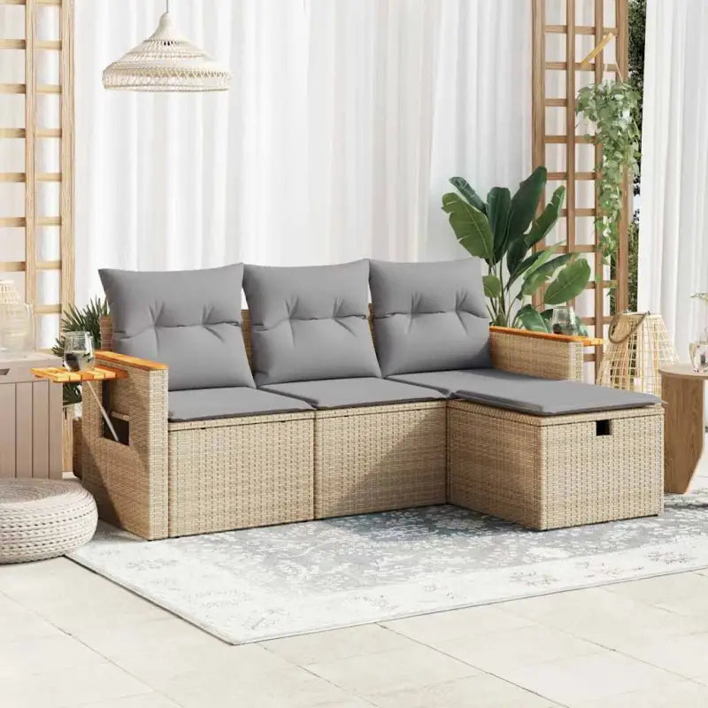 Comfortabele tuinset van gemengd beige materiaal met gepoedercoat staal - Beige en grijs / met opbergruimte - Tuinsets