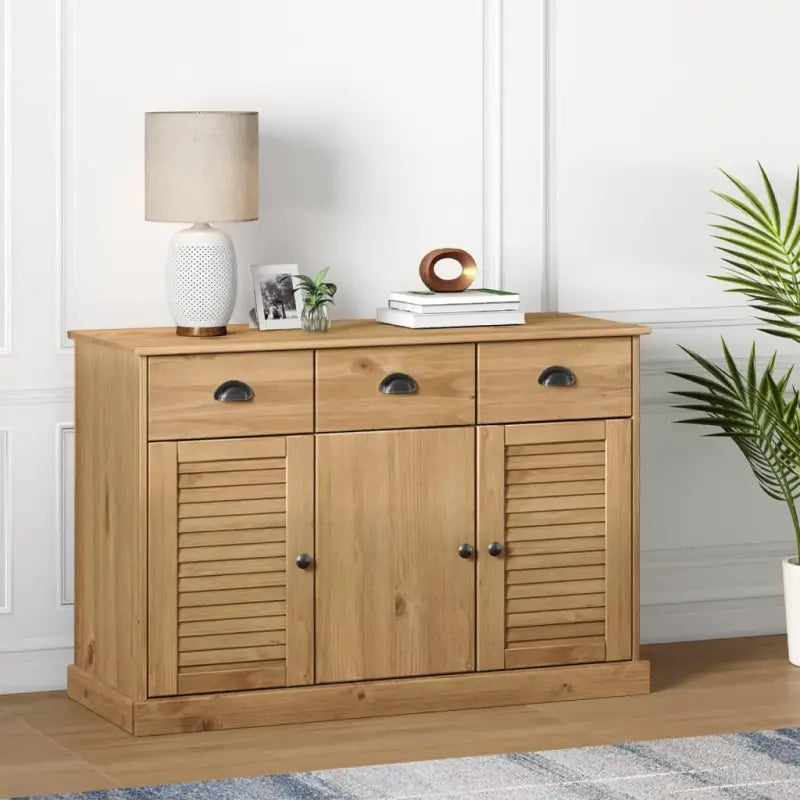 Compact dressoir met massief grenenhout en metalen handgrepen - Bruin / 1 - Dressoirs & buffetkasten
