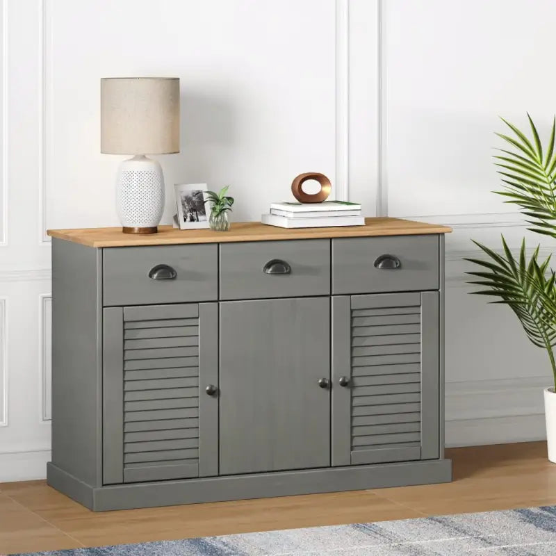 Compact dressoir met massief grenenhout en metalen handgrepen - Grijs / 1 - Dressoirs & buffetkasten
