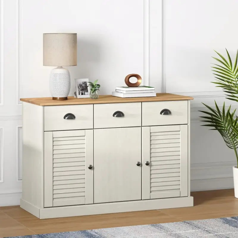 Compact dressoir met massief grenenhout en metalen handgrepen - Wit / 1 - Dressoirs & buffetkasten