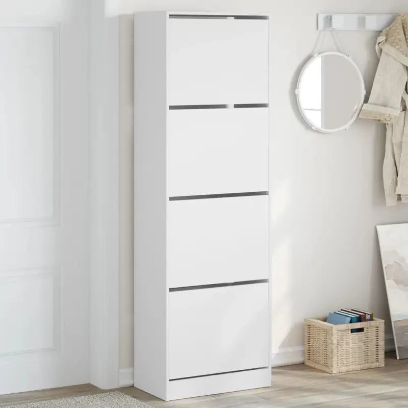 Compact schoenenkast van bewerkt hout voor smalle ruimtes - Wit / 60 x 34 x 187.5 cm / 1 - Schoenenrekken