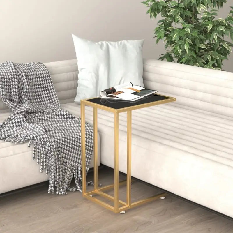 Computer bijzettafel met gehard glas voor een trendy uitstraling - Goud en zwart / 1 - Bijzettafels