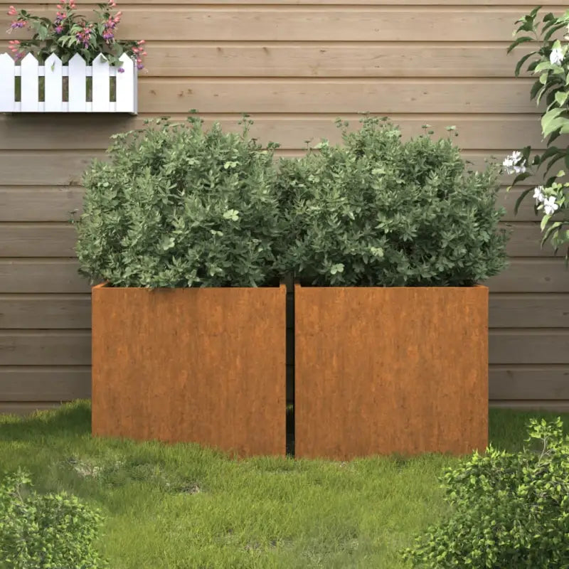 Cortenstalen plantenbakken voor tuin balkon en terras - Cortenstaal/Bruin / 32 x 30 x 29 cm / 2 - Bloempotten &