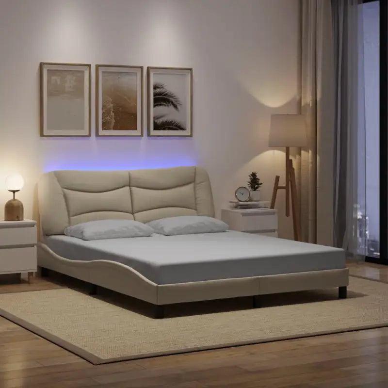 Crème bedframe met LED-verlichting en multiplex lattenbodem - Crème / 160 x 200 cm - Bedden & bedframes