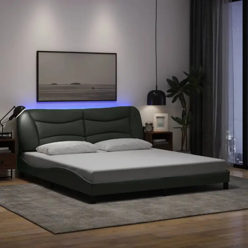 Crème bedframe met LED-verlichting en multiplex lattenbodem - Donkergrijs / 180 x 200 cm - Bedden & bedframes