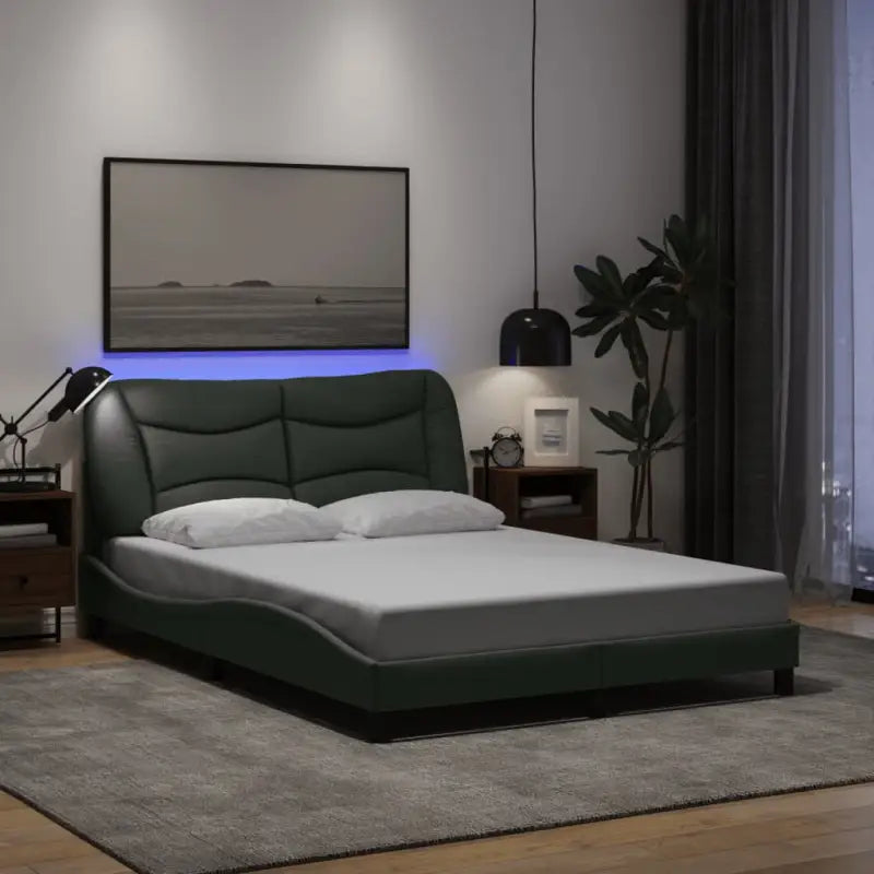 Crème bedframe met LED-verlichting en multiplex lattenbodem - Donkergrijs / 140 x 190 cm - Bedden & bedframes