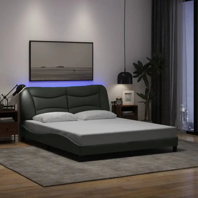 Crème bedframe met LED-verlichting en multiplex lattenbodem - Donkergrijs / 160 x 200 cm - Bedden & bedframes
