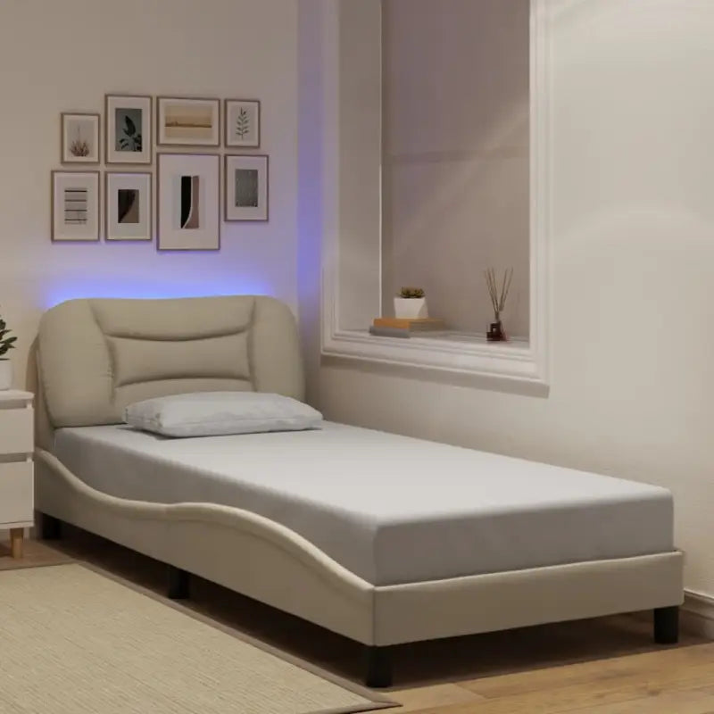 Crème bedframe met LED-verlichting en multiplex lattenbodem - Crème / 90 x 200 cm - Bedden & bedframes