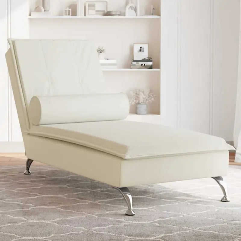 Decoratieve massage chaise longue met multiplex lattenbodem en fluweel gevoel - Crème / 1 - Chaises longues