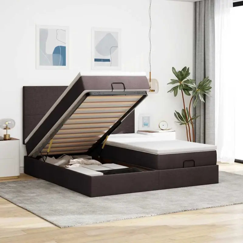 Donkerbruin ottomaans bed met ruime opbergruimte en comfort - Donkerbruin / 180 x 200 cm / Effen ontwerp - Bedden &