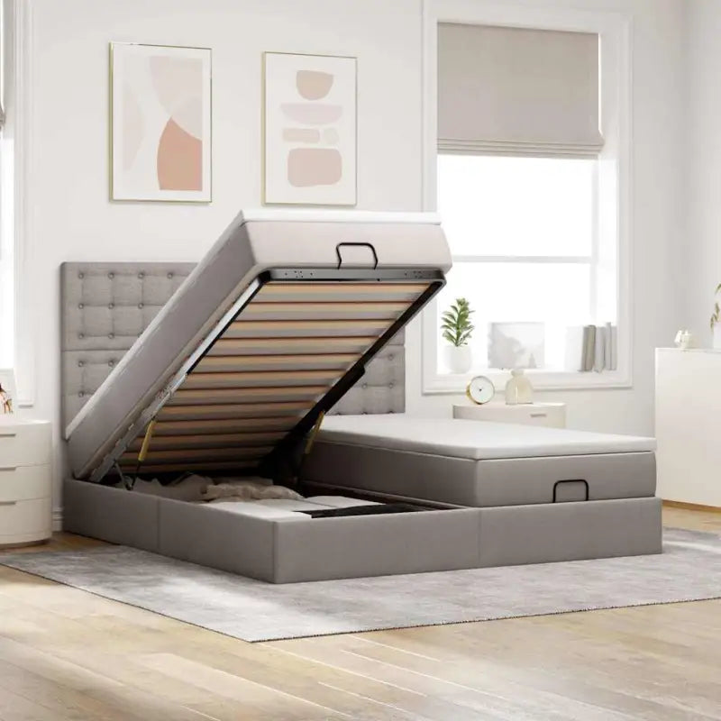 Donkerbruin ottomaans bed met ruime opbergruimte en comfort - Taupe / 200 x 200 cm / knopen - Bedden & bedframes
