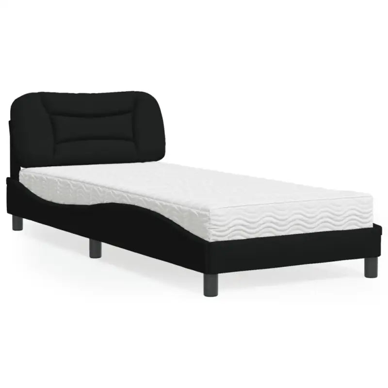 Donkergrijs bed met multiplex lattenbodem en 22d pu-schuim matras - Zwart / 80 x 200 cm - Bedden & bedframes