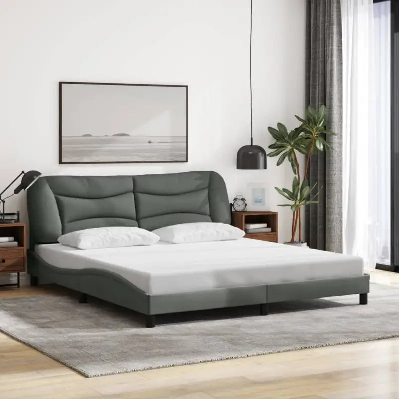 Donkergrijs bedframe met hoofdeinde en multiplex lattenbodem - Donkergrijs / 180 x 200 cm - Bedden & bedframes