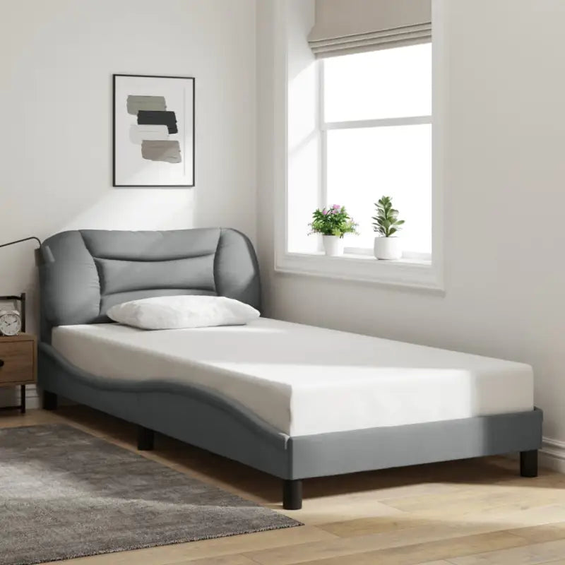 Donkergrijs bedframe met hoofdeinde en multiplex lattenbodem - Lichtgrijs / 100 x 200 cm - Bedden & bedframes