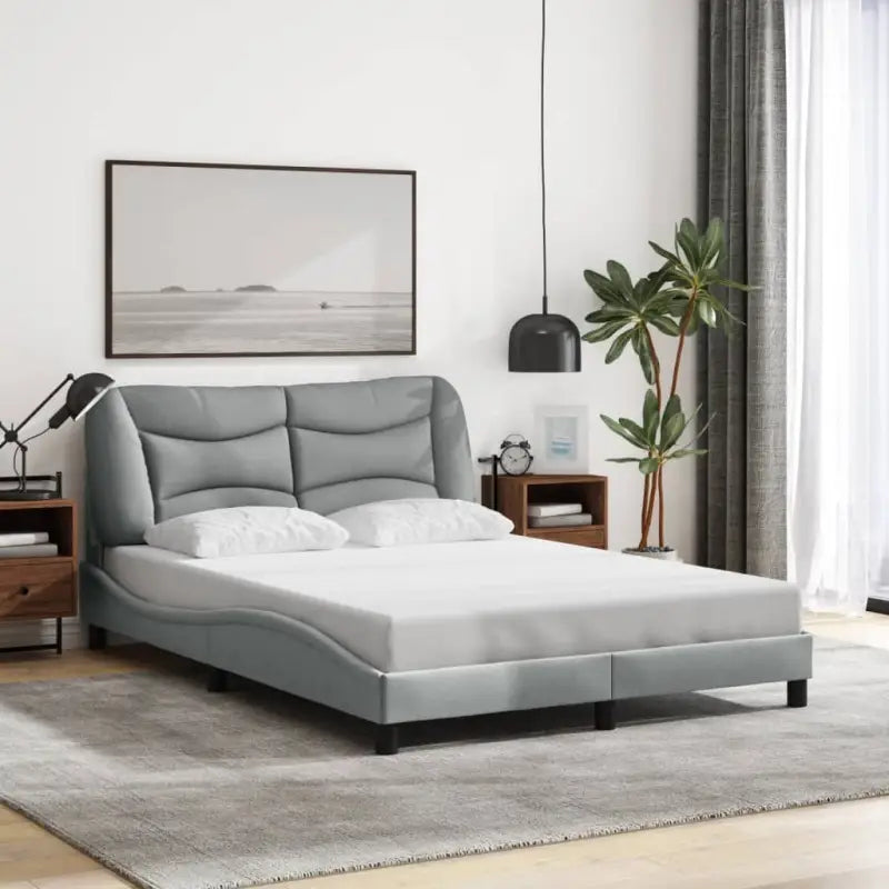 Donkergrijs bedframe met hoofdeinde en multiplex lattenbodem - Lichtgrijs / 140 x 200 cm - Bedden & bedframes
