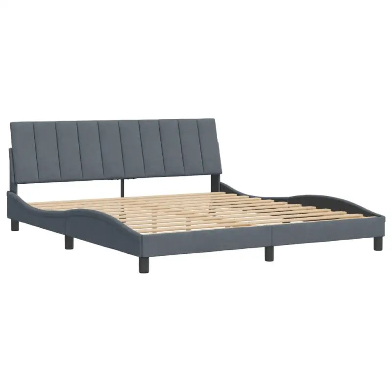 Donkergrijs bedframe met hoofdeinde en multiplex lattenbodem - Bedden & bedframes