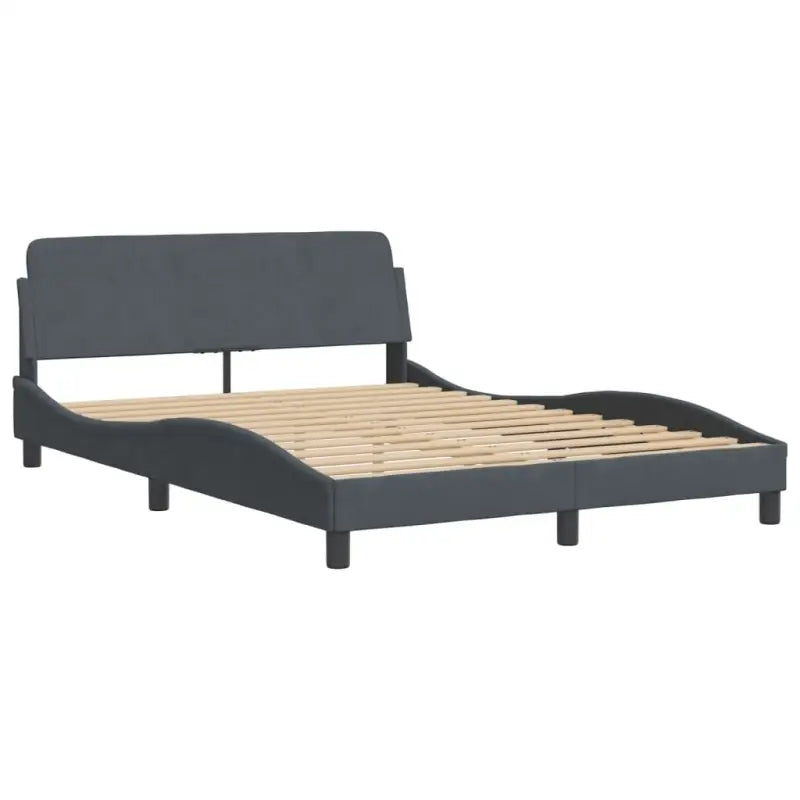 Donkergrijs bedframe met hoofdeinde en multiplex lattenbodem - Bedden & bedframes
