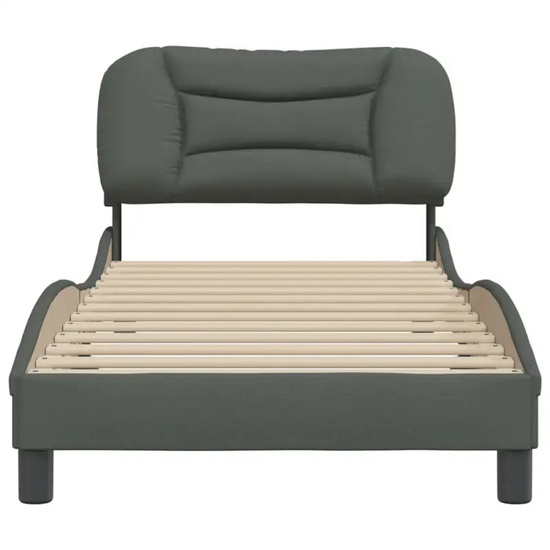 Donkergrijs bedframe met hoofdeinde en multiplex lattenbodem - Bedden & bedframes