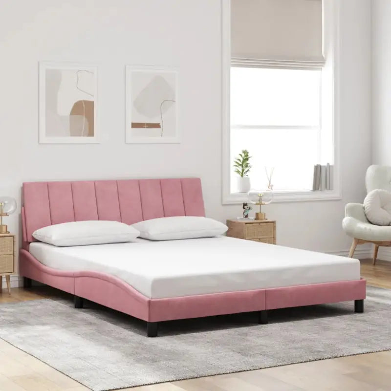 Donkergrijs bedframe met hoofdeinde en multiplex lattenbodem - Roze / 160 x 200 cm - Bedden & bedframes