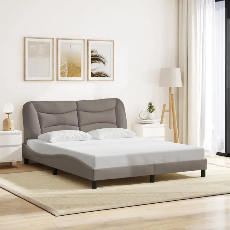 Donkergrijs bedframe met hoofdeinde en multiplex lattenbodem - Taupe / 160 x 200 cm - Bedden & bedframes