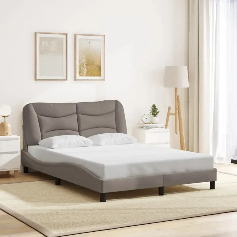 Donkergrijs bedframe met hoofdeinde en multiplex lattenbodem - Taupe / 120 x 200 cm - Bedden & bedframes