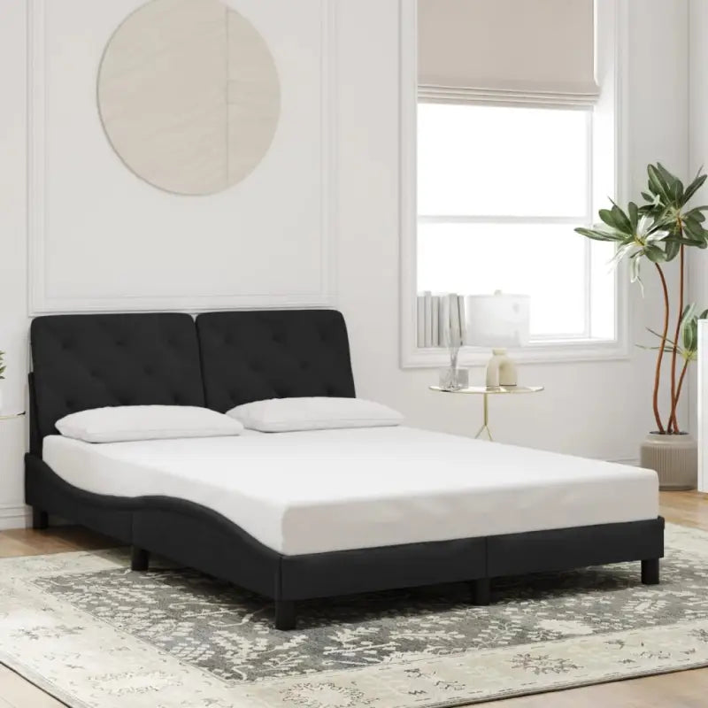 Donkergrijs bedframe met hoofdeinde en multiplex lattenbodem - Zwart / 140 x 190 cm - Bedden & bedframes
