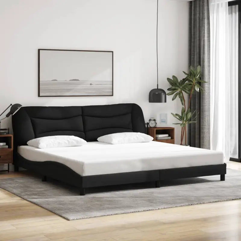 Donkergrijs bedframe met hoofdeinde en multiplex lattenbodem - Zwart / 200 x 200 cm - Bedden & bedframes