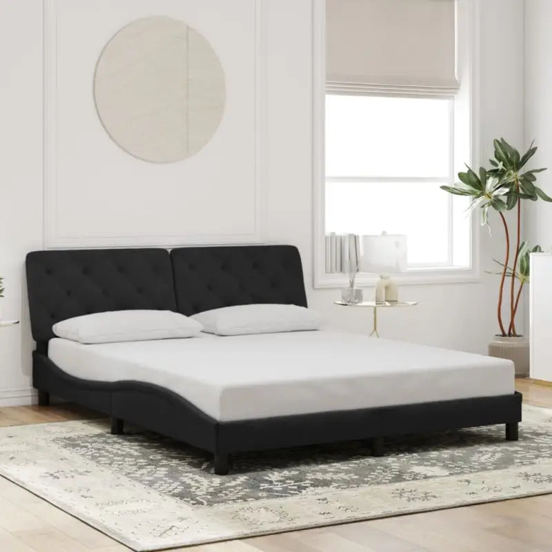 Donkergrijs bedframe met hoofdeinde en multiplex lattenbodem - Zwart / 160 x 200 cm - Bedden & bedframes