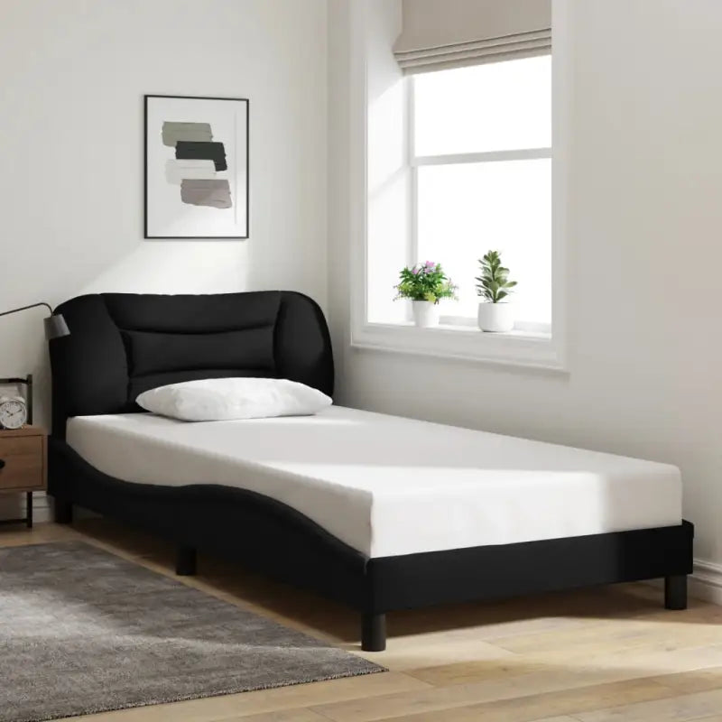 Donkergrijs bedframe met hoofdeinde en multiplex lattenbodem - Zwart / 100 x 200 cm - Bedden & bedframes
