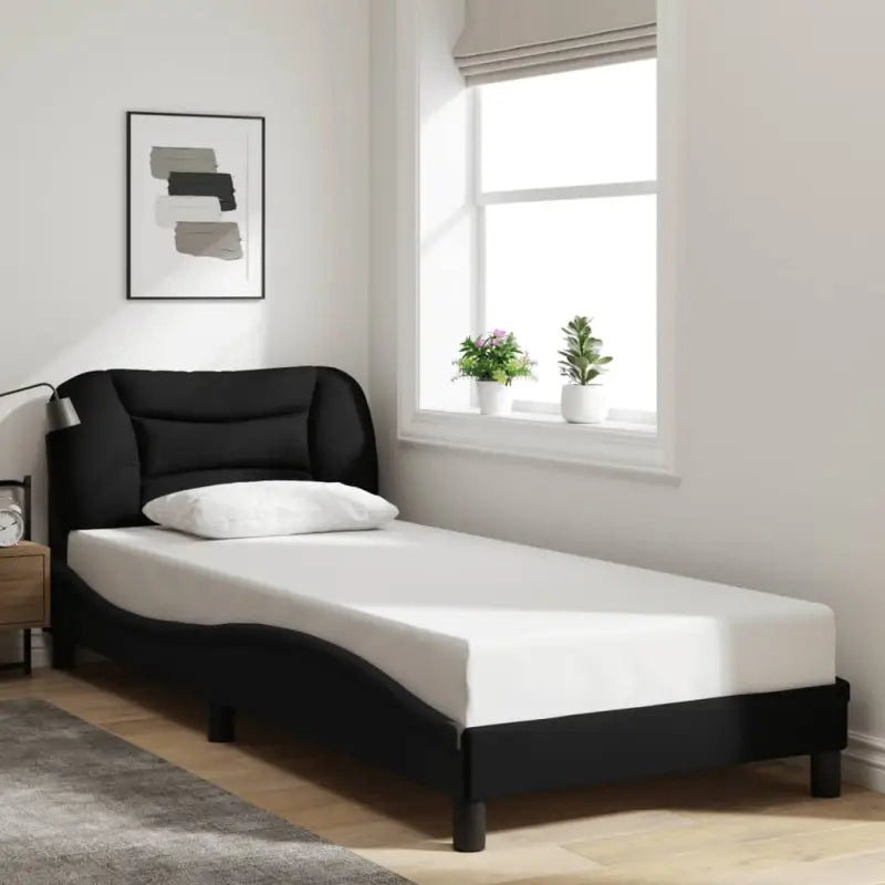 Donkergrijs bedframe met hoofdeinde en multiplex lattenbodem - Zwart / 90 x 190 cm - Bedden & bedframes