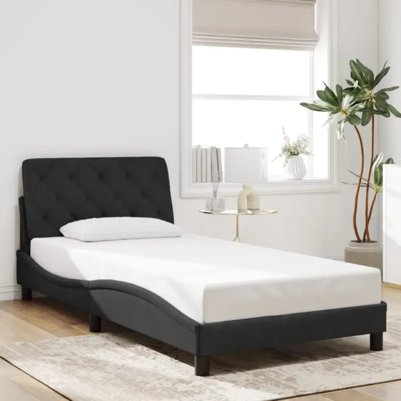 Donkergrijs bedframe met hoofdeinde en multiplex lattenbodem - Zwart / 100 x 200 cm - Bedden & bedframes