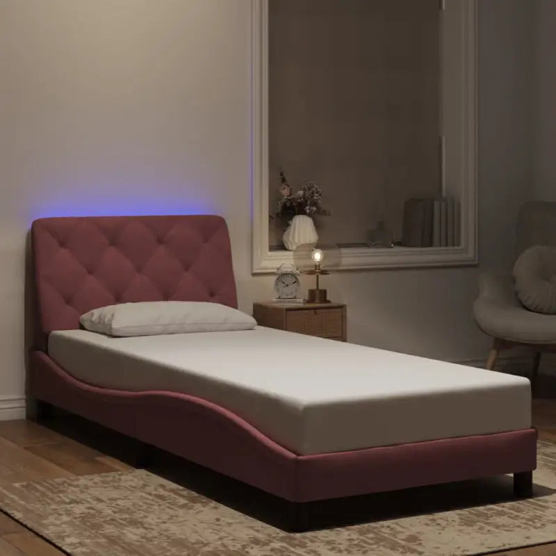 Donkergrijs bedframe met LED-verlichting en multiplex lattenbodem - Roze / 90 x 190 cm - Bedden & bedframes
