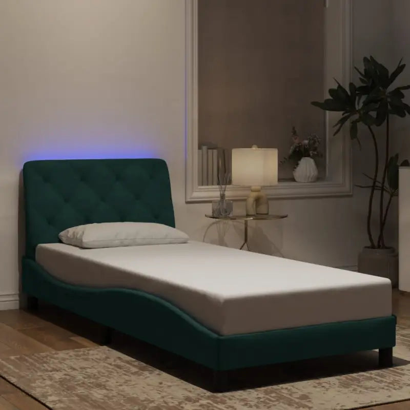 Donkergrijs bedframe met LED-verlichting en multiplex lattenbodem - Donkergroen / 90 x 190 cm - Bedden & bedframes