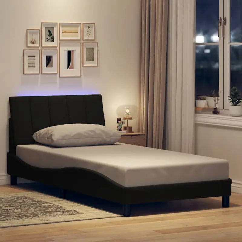 Donkergrijs bedframe met multiplex lattenbodem en hoofdeindekussen - Zwart / 100 x 200 cm - Bedden & bedframes