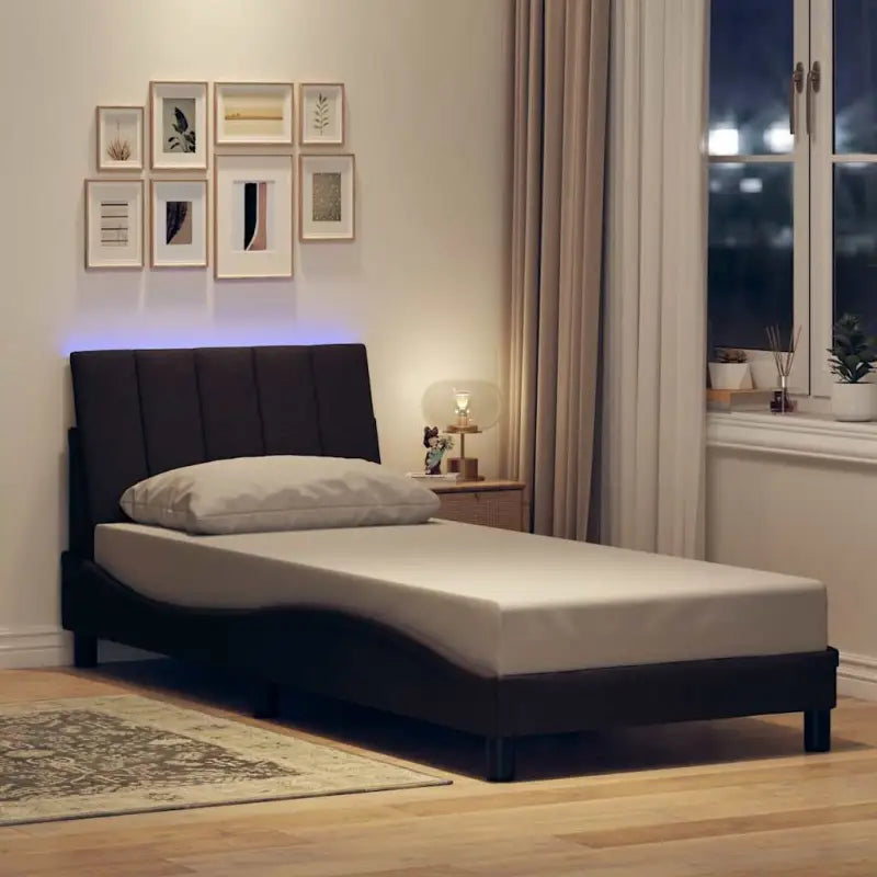 Donkergrijs bedframe met multiplex lattenbodem en hoofdeindekussen - Donkerbruin / 90 x 200 cm - Bedden & bedframes