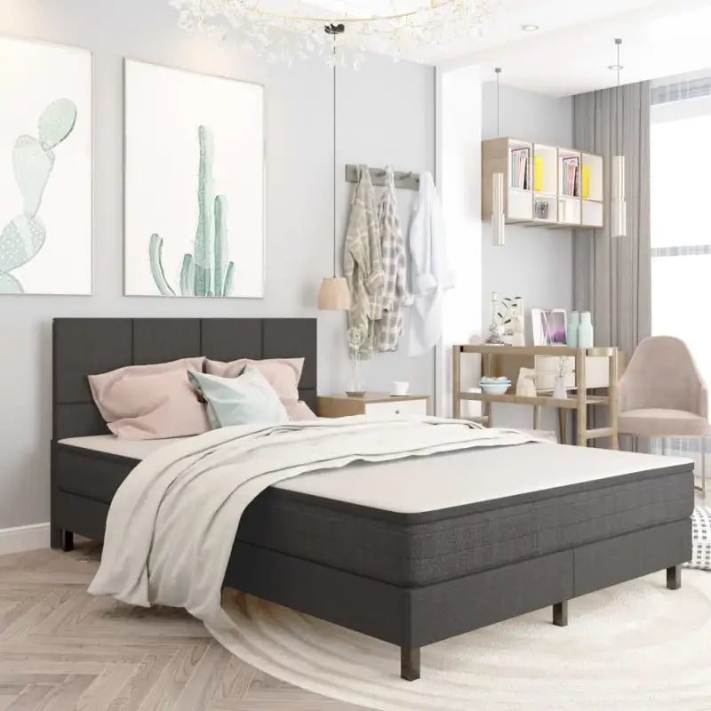 Donkergrijs materiaal boxspring met elegant ontwerp voor slaapkamer - 180 x 200 cm / Vierkant hoofdeinde + 24,5 cm