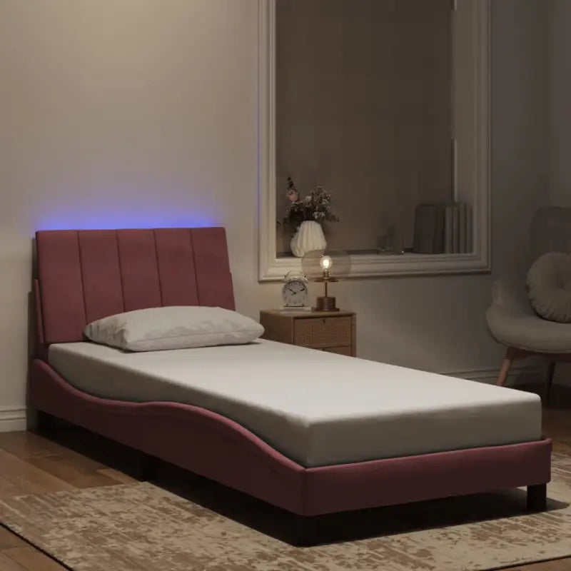 Donkergroen bedframe met LED-verlichting en multiplex lattenbodem - Roze / 90 x 190 cm - Bedden & bedframes