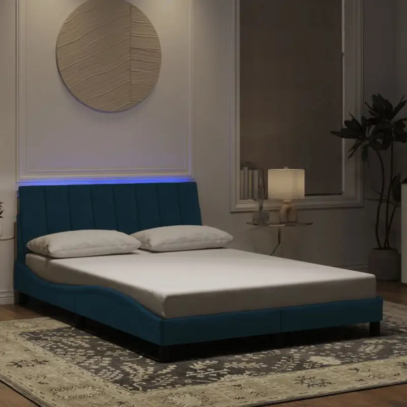 Donkergroen bedframe met LED-verlichting en multiplex lattenbodem - Blauw / 120 x 200 cm - Bedden & bedframes