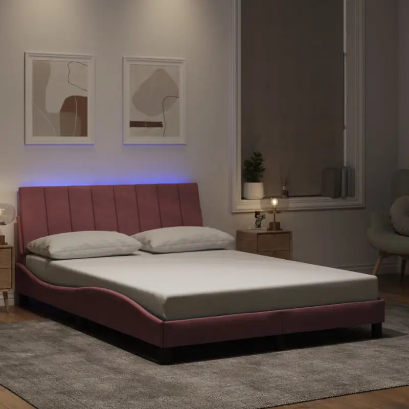 Donkergroen bedframe met LED-verlichting en multiplex lattenbodem - Roze / 140 x 190 cm - Bedden & bedframes
