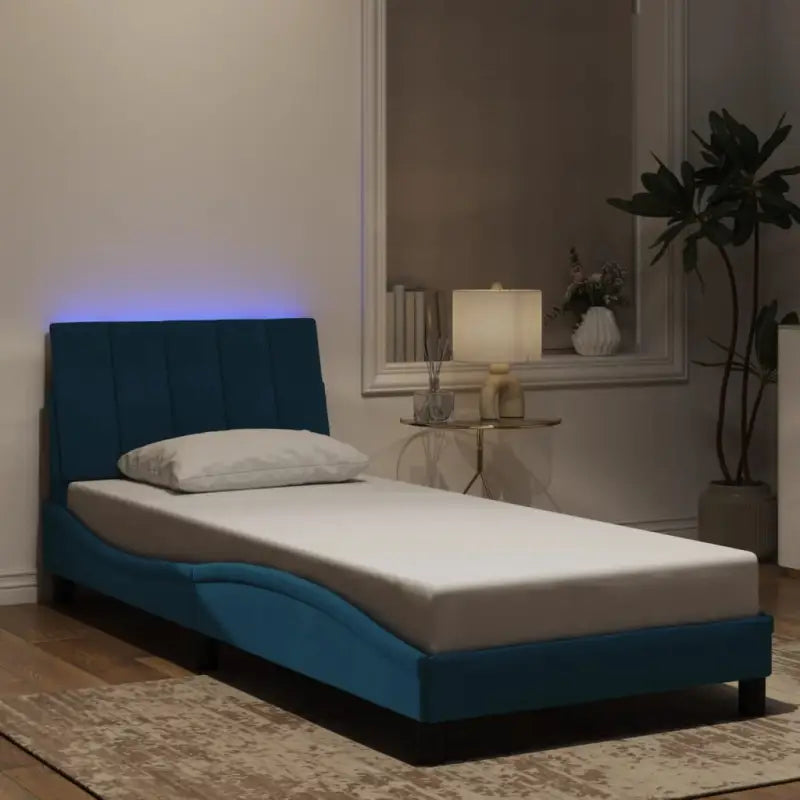 Donkergroen bedframe met LED-verlichting en multiplex lattenbodem - Blauw / 90 x 200 cm - Bedden & bedframes