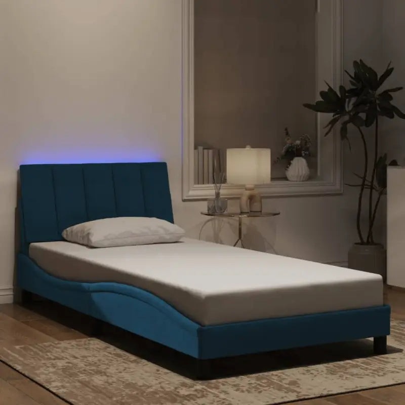 Donkergroen bedframe met LED-verlichting en multiplex lattenbodem - Blauw / 100 x 200 cm - Bedden & bedframes