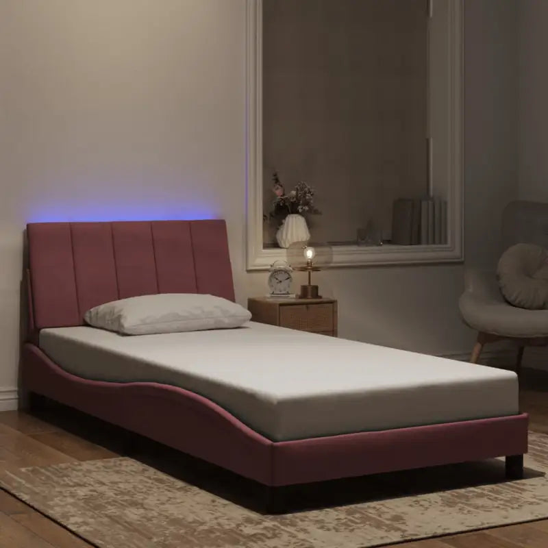 Donkergroen bedframe met LED-verlichting en multiplex lattenbodem - Roze / 100 x 200 cm - Bedden & bedframes