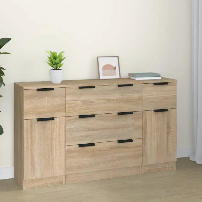 Dressoir in grijs Sonoma van bewerkt hout gemakkelijk schoon te maken - Sonoma eiken / 3 - Dressoirs & buffetkasten