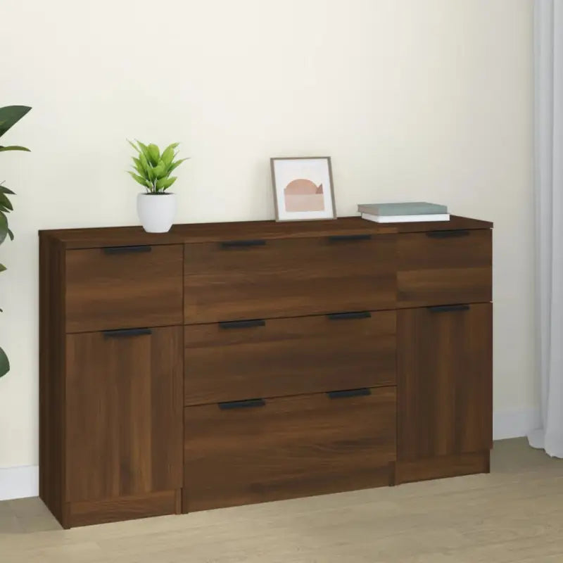 Dressoir in grijs Sonoma van bewerkt hout gemakkelijk schoon te maken - bruin eikenkleur / 3 - Dressoirs & buffetkasten