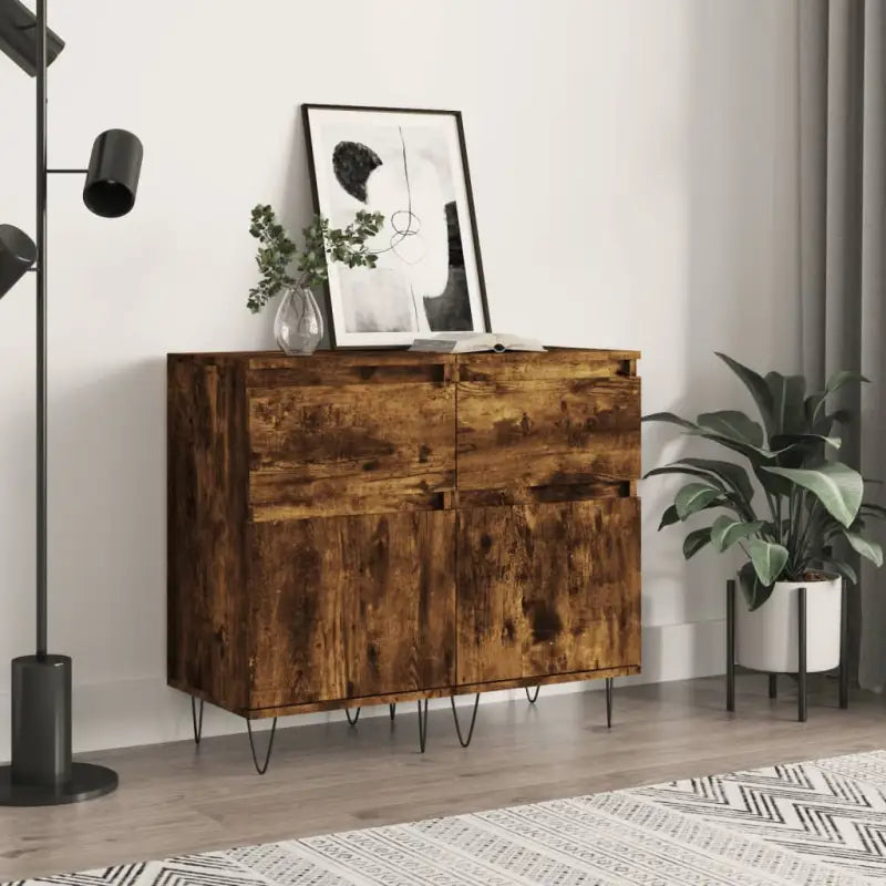 Dressoir met bewerkt hout en ijzeren poten voor een tijdloze uitstraling - Gerookt eiken / 2 - Dressoirs & buffetkasten