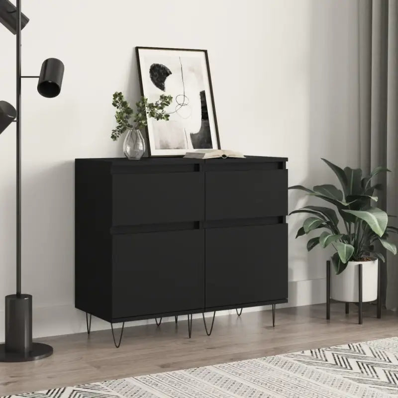 Dressoir met bewerkt hout en ijzeren poten voor een tijdloze uitstraling - Zwart / 2 - Dressoirs & buffetkasten