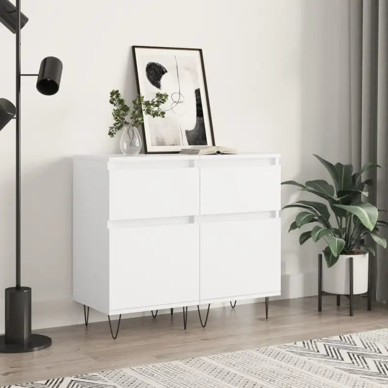 Dressoir met bewerkt hout en ijzeren poten voor een tijdloze uitstraling - Wit / 2 - Dressoirs & buffetkasten